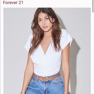 F21 White Ruched Cap Sleeve Top